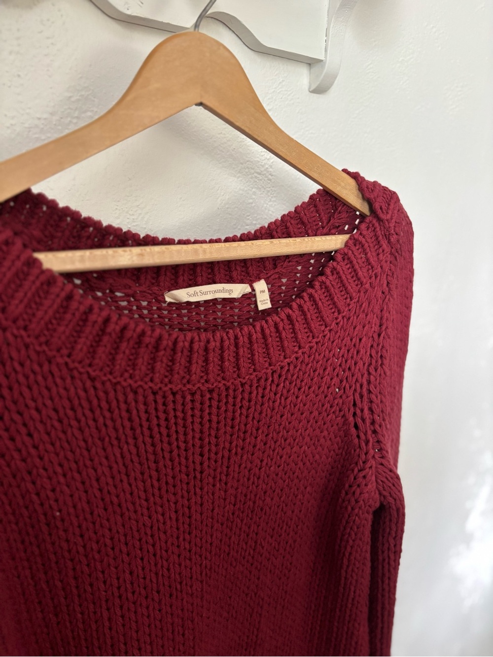 Soft Surroundings Chunky Knit Sweater M Burgundy Red Oversized Cozy Fall